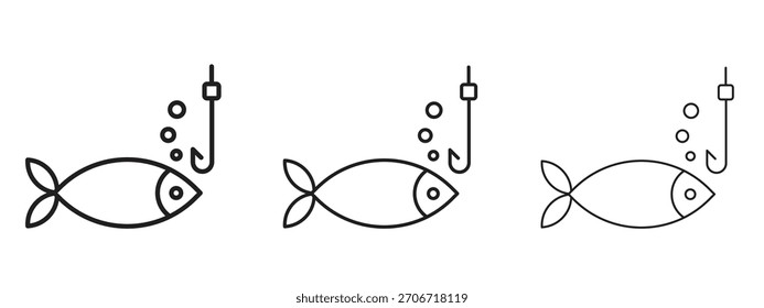 Icono de pesca con estilo de contorno, diseños de Ilustración vectorial