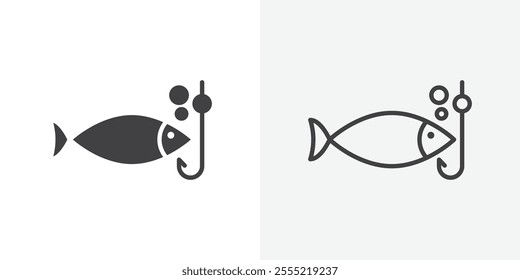 Fishing icon. outlined vector style.