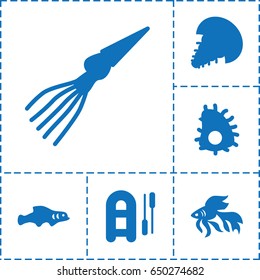Fishing icon. set of 6 fishing filled icons such as fish, extinct sea creature, extinct fish