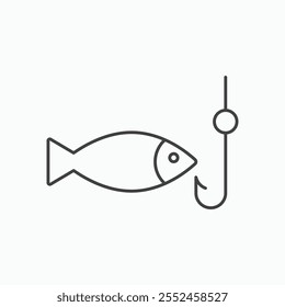 Ícone de pesca definido no estilo de linha preta.