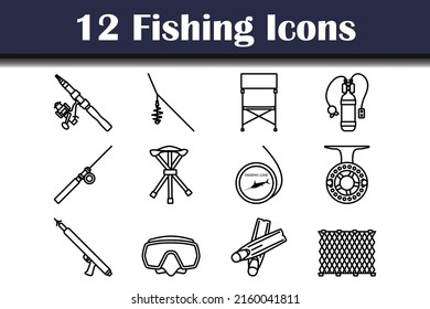 Fishing Icon Set. Bold outline design with editable stroke width. Vector Illustration.