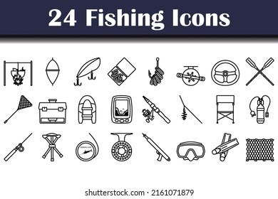 Fishing Icon Set. Bold outline design with editable stroke width. Vector Illustration.