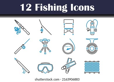 Fishing Icon Set. Editable Bold Outline With Color Fill Design. Vector Illustration.