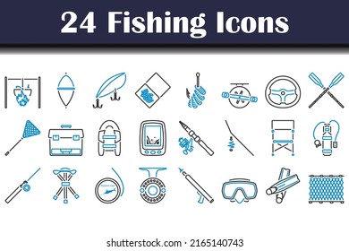 Fishing Icon Set. Editable Bold Outline With Color Fill Design. Vector Illustration.