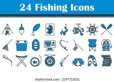 Fishing Icon Set. Editable Bold Outline With Color Fill Design. Vector Illustration.
