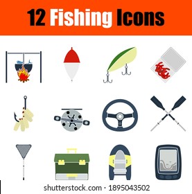 Fishing Icon Set. Flat Design. Fully editable vector illustration. Text expanded.