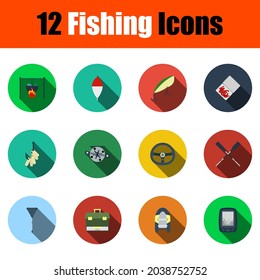 Fishing Icon Set. Flat Design With Long Shadow. Vector illustration.