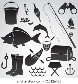 Fishing icon set isolated on white background. Vector art.
