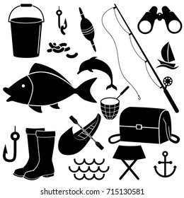 Fishing icon set isolated on white background. Vector art.