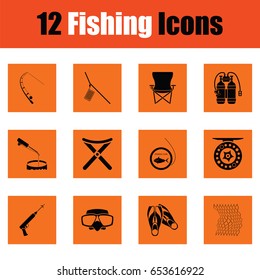 Fishing icon set. Orange design. Vector illustration.