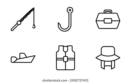 fishing icon set, symbol vector template collection