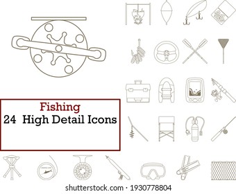 Fishing Icon Set. Thin Editable Stroke Line Without Filling Design. Vector Illustration.