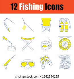 Fishing icon set. Thin line design. Vector illustration.