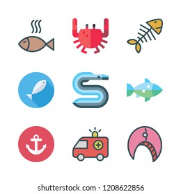 fishing icon set. vector set about fishes, eel, anchor and fish icons set.