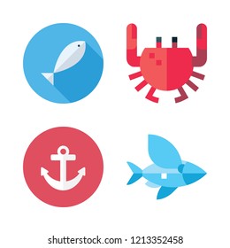 fishing icon set. vector set about anchor, crab, flying fish and fishes icons set.