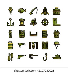 Fishing icon set vector flat line for website, mobile app, presentation, social media.