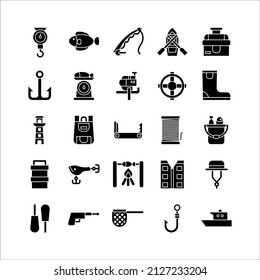 Fishing icon set vector solid for website, mobile app, presentation, social media.