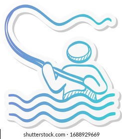 Fishing icon in sticker color style. Sport leisure water sea ricer lake fly