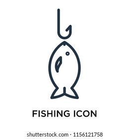 Fishing icon vector isolated on white background, Fishing transparent sign , thin pictogram or outline symbol design in linear style