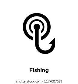 Fishing icon vector isolated on white background, logo concept of Fishing sign on transparent background, filled black symbol