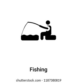 Fishing icon vector isolated on white background, logo concept of Fishing sign on transparent background, filled black symbol