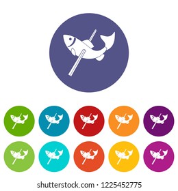 Fishing icons color set vector for any web design on white background