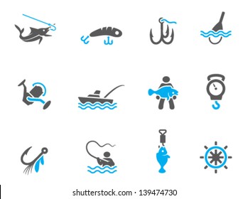 Fishing icons in duo tone colors