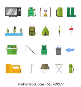 Fishing Icons in flat design. Vector illustration