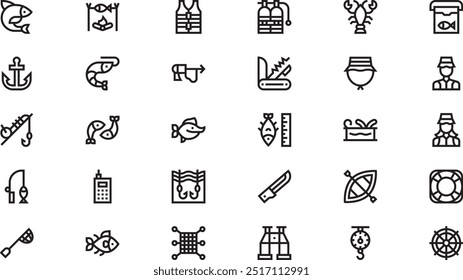Fishing icons High-Quality Vector Icons Collection with Editable Stroke. Ideal for Professional and Creative Projects.
