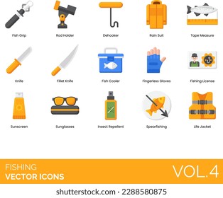 Fishing Icons including Fisherman, Fisherwoman, Fish Hook, Hooked Fish, Boat Fishing, Shore, Season, Competition, Bass, Trout, Salmon, Crab, Crab Net