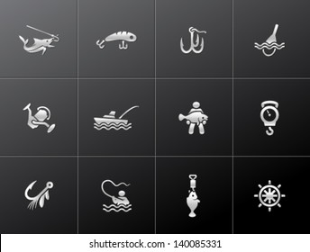 Fishing icons in metallic style