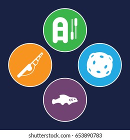Fishing icons set. set of 4 fishing filled icons such as extinct sea creature, extinct fish, fishing rod