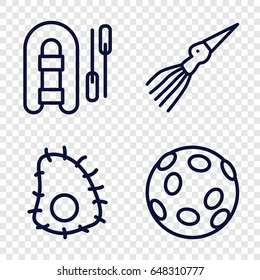 Fishing icons set. set of 4 fishing outline icons such as extinct sea creature