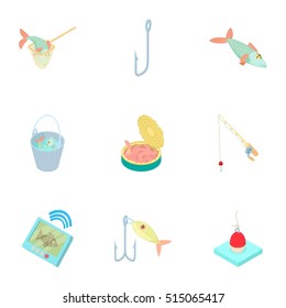 Fishing icons set. Cartoon illustration of 9 fishing vector icons for web