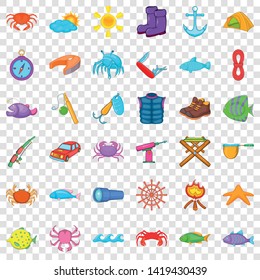 Fishing icons set. Cartoon style of 36 fishing vector icons for web for any design
