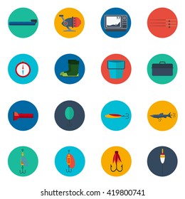 fishing icons set collection flat vector