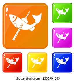 Fishing icons set collection vector 6 color isolated on white background