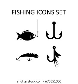 Fishing icons set. Flat design silhouette vector signs