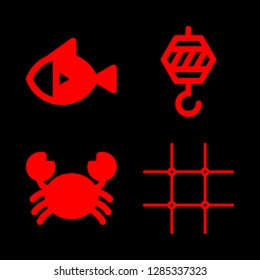 fishing icons set with hook, fish and rule of thirds vector set