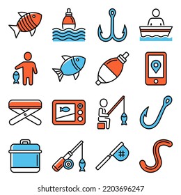 Fishing Icons Set on White Background. Vector illustration
