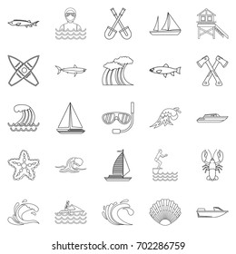 Fishing icons set. Outline set of 25 fishing vector icons for web isolated on white background