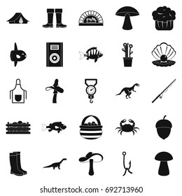 Fishing icons set. Simple set of 25 fishing vector icons for web isolated on white background