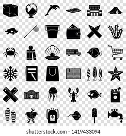 Fishing icons set. Simple style of 36 fishing vector icons for web for any design