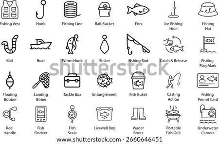 Fishing Icons Set, Vector Illustration.