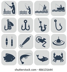 Fishing icons in single color vector