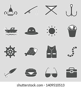 Fishing Icons. Sticker Design. Vector Illustration.