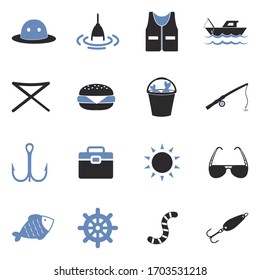 Fishing Icons. Two Tone Flat Design. Vector Illustration.