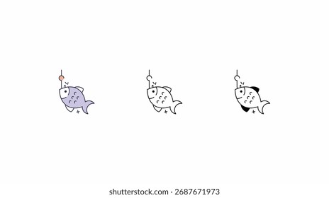 Conjunto de iconos de pesca Vector línea de color glyph línea iconos Ilustración de stock