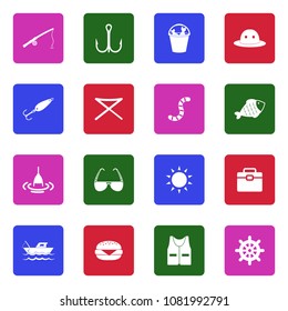 Fishing Icons. White Flat Design In Square. Vector Illustration. 