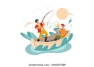 Fishing Illustration concept. Flat illustration isolated on white background.